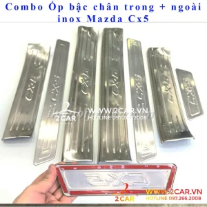 Bộ ốp bậc cửa, nẹp bước chân trong, ngoài xe Mazda Cx5 2018 - 2019 2020 2021 2022 2023 chất liệu inox