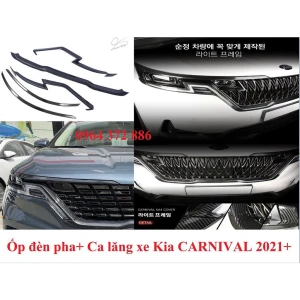 Bộ ốp viền đèn pha, viền ca lăng xe KIA Carnival 2021- 2022 nhựa ABS vân Cacbon cao cấp