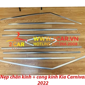 Nẹp viền chân kính và cong kính xe Kia Carnival 2022, 2023 Hàng inox mờ cao cấp như bản đủ