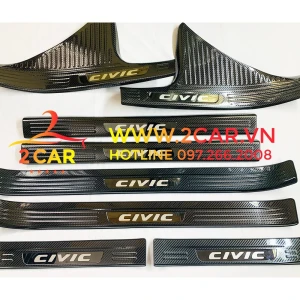 Ốp bậc cửa, Nẹp bước chân trong ngoài CARBON Xe Honda Civic 2016- 2021, 2022, 2023 vân cacbon cao cấp
