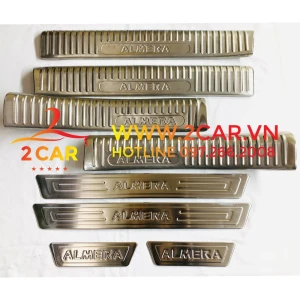 Ốp bậc cửa, nẹp bước chân trong, ngoài xe NISSAN ALMERA 2021- 2022 chất liệu inox cao cấp