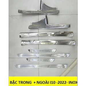 Ốp bậc cửa, nẹp bước chân xe Huyndai Grand i10 2021 2022 2023- 8 miếng - hàng Inox cao cấp