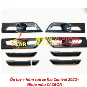 Ốp tay nắm, hõm cửa, xe Kia Carnival 2021- 2022 nhựa vân carbon cao cấp