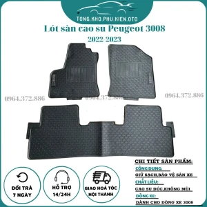 Thảm lót sàn xe Peugeot 3008 đời 2022-2023 Mẫu NISSIN chữ trắng loại dày không mùi, không thấm nước cao cấp