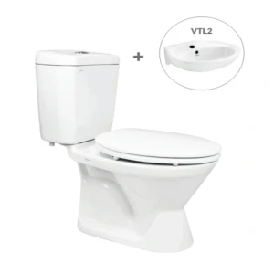 Bồn Cầu Viglacera 2 Khối VI66 Nắp Thường Kèm Lavabo VTL2