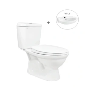 Bồn Cầu Viglacera 2 Khối VI88 Nắp Thường Kèm Lavabo VLT2