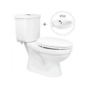 Bồn Cầu Viglacera 2 Khối VT18M Nắp Thường Kèm Lavabo VTL2