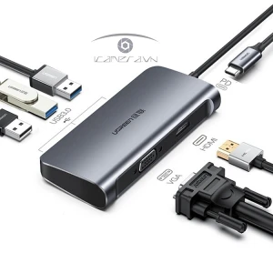 Cáp chuyển USB Type C to HDMI, VGA, USB 3.0 Ugreen 50319 hỗ trợ sạc USB C