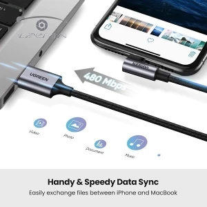 Cáp sạc Ugreen 60521 lightning bẻ góc 90 độ dài 1m dùng cho iphone, ipad