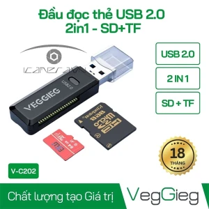 Đầu đọc thẻ USB2.0 2 trong 1 SD TF - V-C202