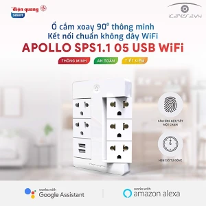 Ổ cắm Xoay 90 Thông Minh Điện Quang Apollo ĐQ SPS1.1 05 USB WiFi