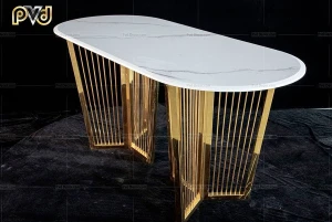 Bàn ăn chân xòe inox mạ vàng hiện đại độc lạ PVD - Decor