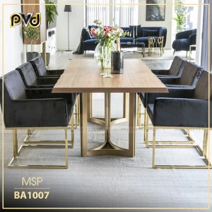 20+Mẫu Bàn ăn mặt gỗ chân inox mạ vàng cao cấp - PVD Decor