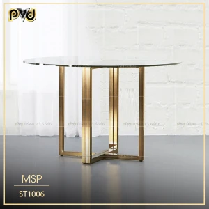 Bàn ăn tròn 4 ghế chân inox mạ vàng cao cấp - PVD Decor