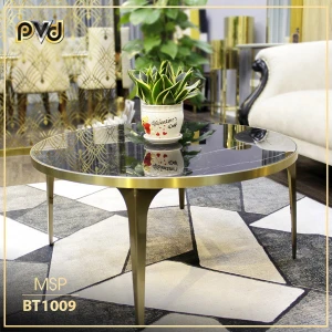 Bàn Sofa Tròn Mặt Đá Inox Mạ Vàng BT1009 - PVD Decor