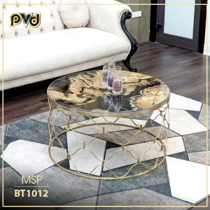 Bàn trà sofa mặt đá tròn khung mạ PVD - BT1012