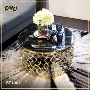 Bàn Trà Tròn Chân CNC Inox Mạ Vàng Xu Hướng Mới 2021