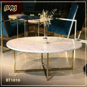 Bàn trà tròn inox mạ vàng chân chữ thập - PVD Decor