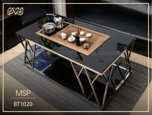 Bàn Trà Vuông Mặt Đá Inox Mạ Vàng - Điểm Nhất Trong Nội Thất