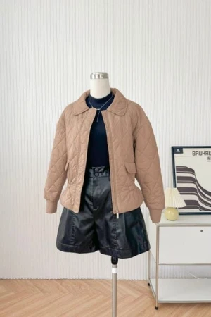 Áo phao chần trám cổ sen bo tay lõi bông siêu nhẹ công nghệ Nhật Bản