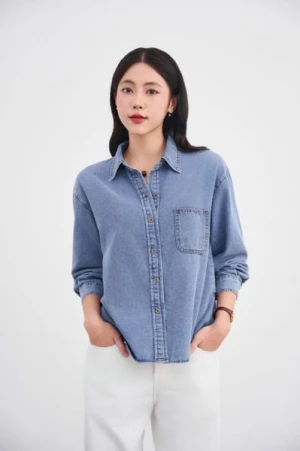 Áo sơ mi dài tay cổ đức chất jean giấy mềm mại