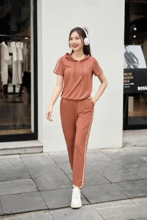 Bộ cotton thể thao quần dài có mũ phong cách năng động, trẻ trung