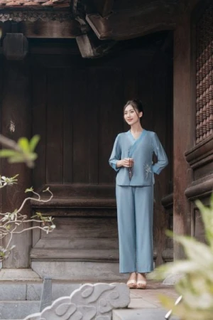 Bộ pháp phục đi chùa Giao lĩnh cách tân chất đũi Bamboo