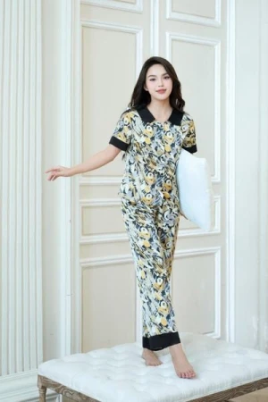 Pyjama lụa quần suông phối cổ sen cho nàng mặc nhà thoải mái, thảnh thơi