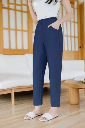 Quần baggy nữ Cardina chất đũi bamboo cạp chun có túi