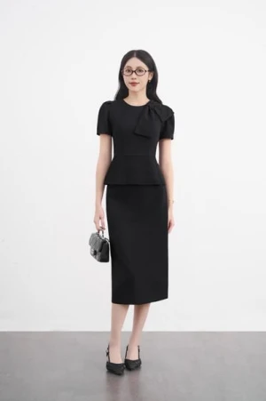 Set áo peplum chân váy A đứng chất chéo Hàn dày dặn