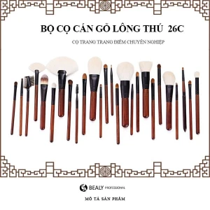 BỘ CỌ TRANG ĐIỂM CÁ NHÂN CÁN GỖ LÔNG THÚ 26C 2 TÚI KÈM