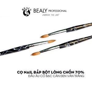 CỌ NAIL ĐẮP BỘT LÔNG CHỒN 70% ĐẦU ÂU CỔ BẠC CÁN ĐEN VÂN TRẮNG