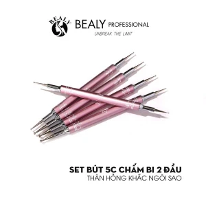 SET BÚT 5C CHẤM BI 2 ĐẦU THÂN HỒNG KHẮC NGÔI SAO