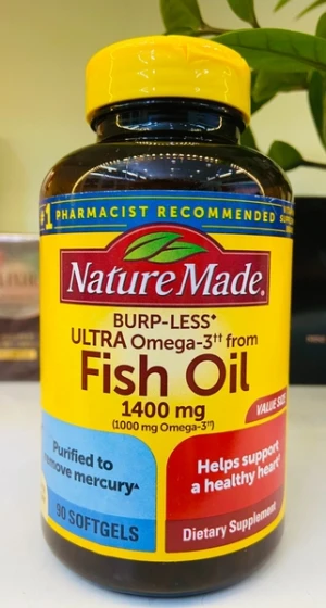 DẦU CÁ FISH OIL OMEGA3 NATURAL MADE 1400MG 90 VIÊN BURP - LESS OMEGA 3