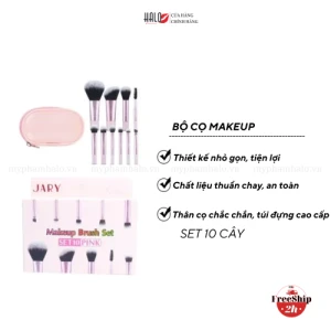 Bộ cọ trang điểm Jary Makeup Bus Set 10 cây Màu cầu hồng Túi đựng da PU