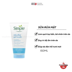 Gel rửa mặt Simple Water Boost Micellar Gel Wash sạch sâu, cấp ẩm