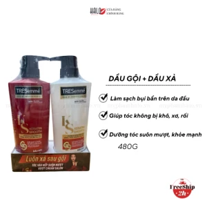 Set Dầu Gội, xả TRESemmé Keratin Smooth Vào Nếp Suôn Mượt Cho Tóc Khô Xơ Rối