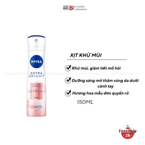 Xịt khử mùi Nivea extra bright Velvet romance dưỡng sáng, hương hoa mẫu đơn 150ml