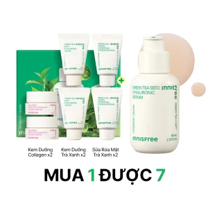 Bộ Dưỡng Ẩm Làm Dịu Phục Hồi Da 4 Món innisfree Green Tea Hyaluronic Serum 80ml Green Tea Cleansing 15gx2 Cream Green Tea 15mlx2 Cream Green Tea Bounce 10mlx2