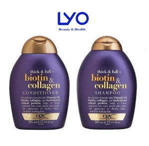 Bộ Dầu Gội Xã Dưỡng Dày Tóc OGX Thick & Full Biotin & Collagen Shampoo 385ml (Màu Tím)