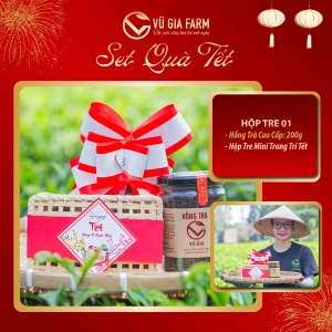 SET QUÀ TẾT HỘP TRE 01 Gồm Hồng Trà (Trà Đen) Cao Cấp Nguyên Chất Vũ Gia (100g/ hũ) Hộp Tre Mini Trang Trí Tết