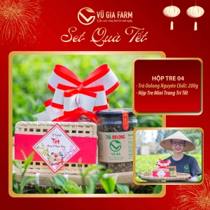 SET QUÀ TẾT HỘP TRE 04 Gồm Trà Oolong Nguyên Chất Bảo Lộc Vũ Gia (200g/ hũ) Hộp Tre Mini Trang Trí Tết