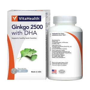 Thực phẩm bảo vệ sức khoẻ Ginkgo 2500 With DHA VitaHealth hỗ trợ chức năng não bộ