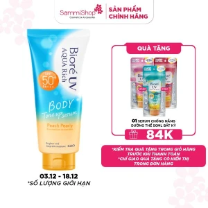 Biore Serum Chống nắng dưỡng thể UV Aqua Rich Body Tone Up Peach Pearly SPF50 PA 130ml