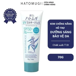 Kem Chống Nắng Hatomugi Nâng Tông Dành Cho Da Dầu Màu Xanh Bạc Hà UV Care & Tone Up Milky Gel SPF50 PA Mint Green 70g