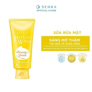 Sữa Rửa Mặt Senka Chứa BHA, Hỗ Trợ Dưỡng Trắng, Mờ Thâm Perfect Whip VitC Poreless Glow 100g