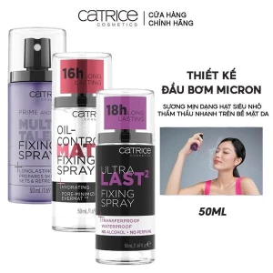 Xịt Khóa Nền Catrice Kiềm Dầu, Giữ Ẩm, Căng Bóng, Lâu Trôi Catrice Fixing Spray 50ml
