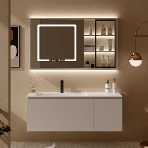 Bộ Tủ Lavabo Phòng Tắm Bằng Nhựa Cao Cấp BRODA 80cmx47 Gương Đèn Led