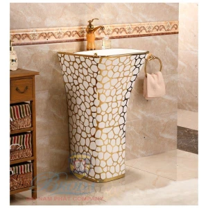 Chậu lavabo Liền khối đứng vân vàng