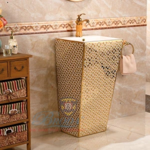 Chậu lavabo liền khối vàng